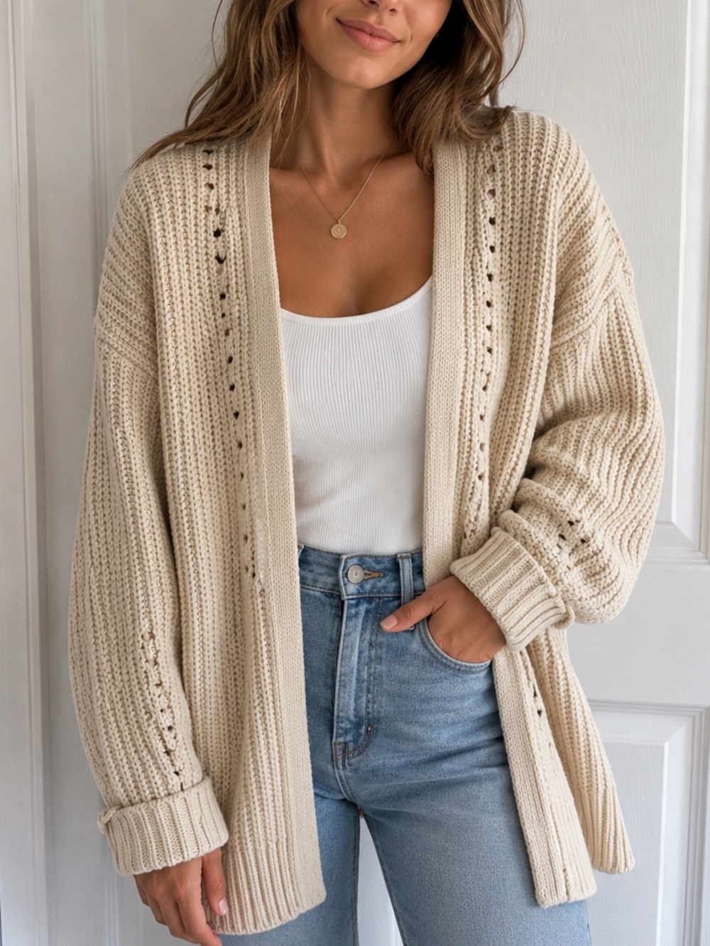 Free People Cream Oversized Cardigan